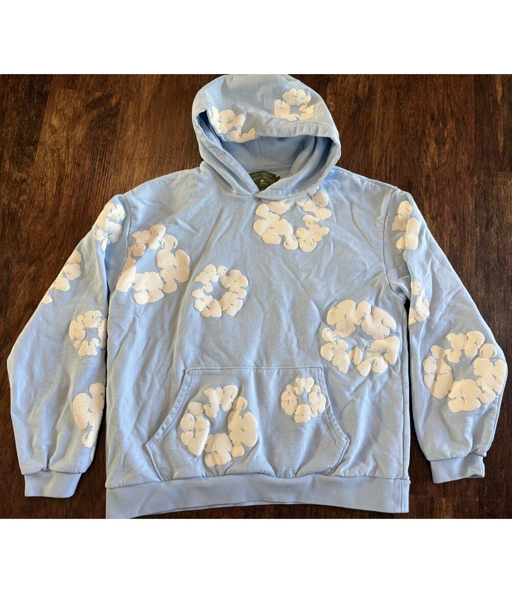 Denim Tears Light Blue Cotton Wreath Floral Hoodie Sweatshirt Mens Size Large